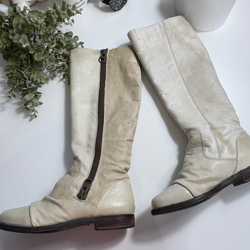 Steve Madden Linderr Cream Leather Tall Slouchy Boots Bone Off White Boho - Picture 9 of 15